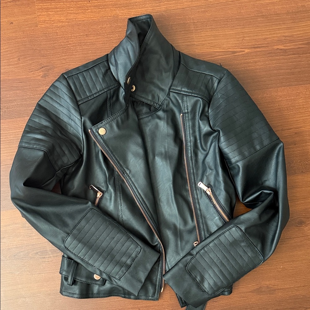 Black Quilted Faux Leather Moto Jacket